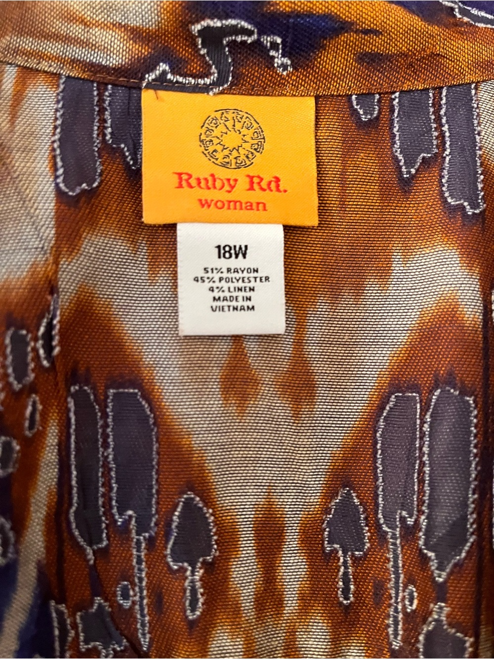 Ruby Rd. Abstract Button-Down Shirt Jacket in Brown & Blue - Picture 2 of 3
